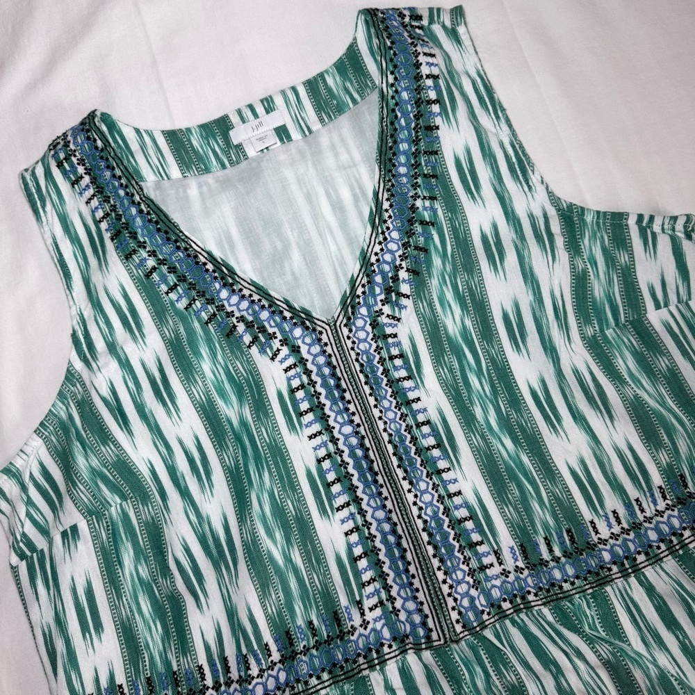 J Jill Embroidered V Neck Luxurious Cotton Dress Boho Beach Vaca Pockets Large - Picture 2 of 11